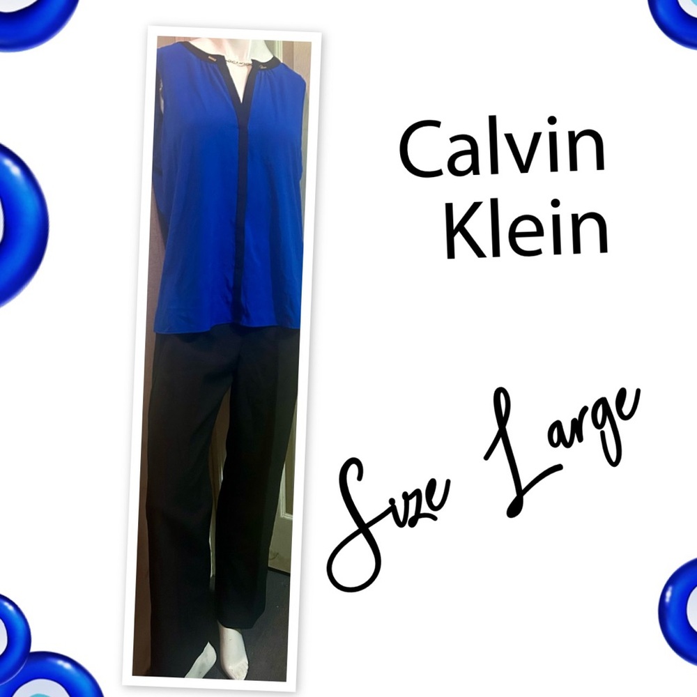 Calvin Klein Royal Blue and Black Top w/Black Slacks